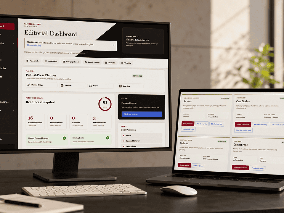 hero image of a custom dash board built by Fultonstudio for fashion editorial website