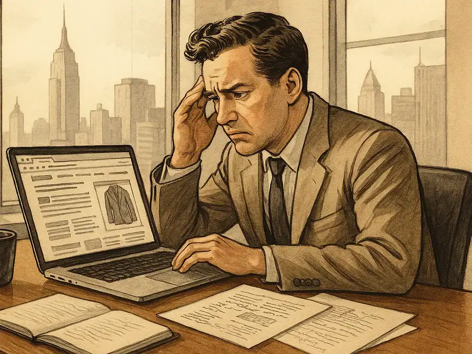 Businessman working on laptop with city skyline view, focused on work.
