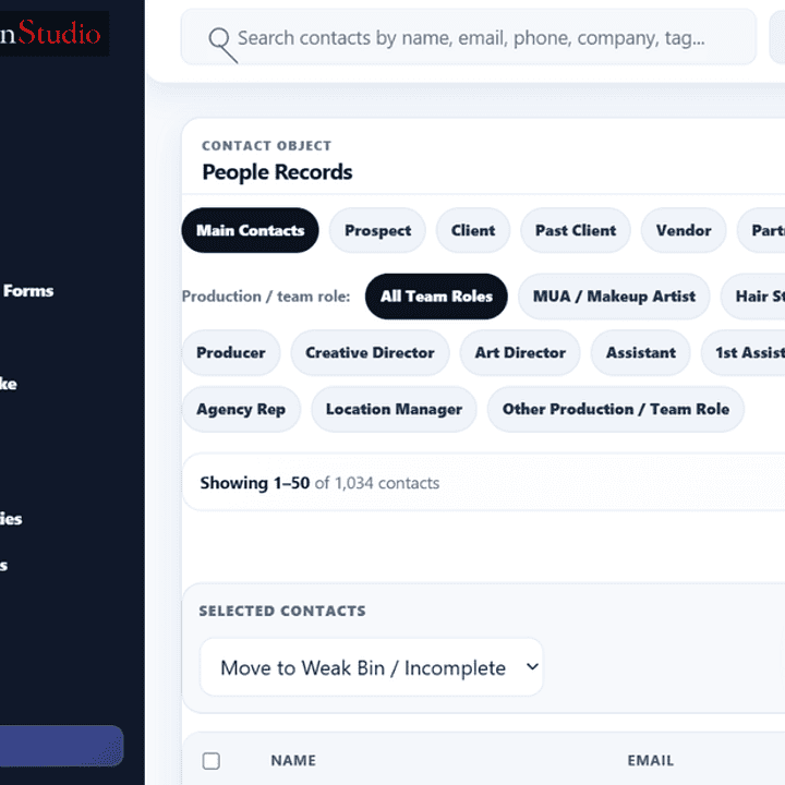 Contact database selector from the crm program