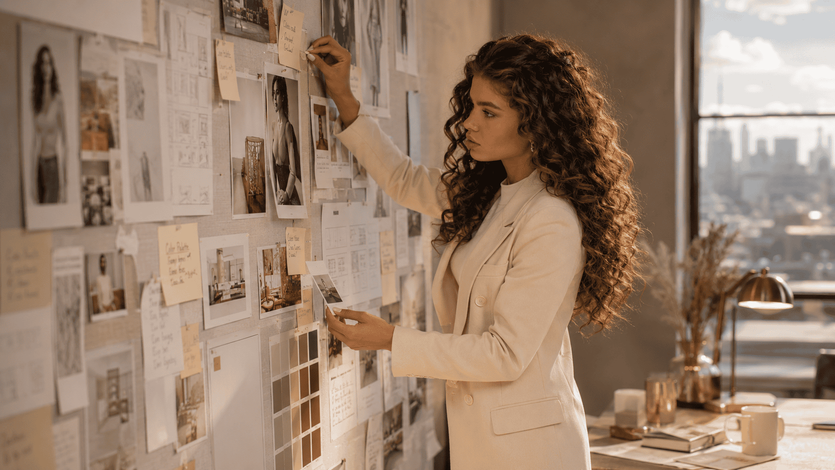 Business owner reviewing an old website and new website structure notes.
