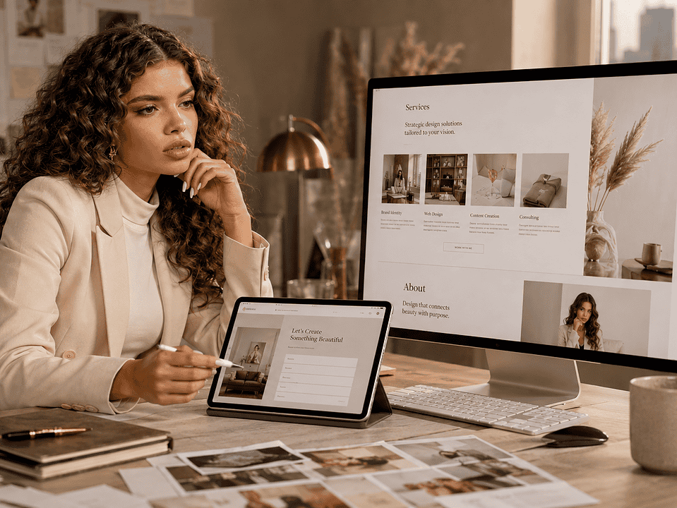 Materiales de negocio organizados antes de contratar a un diseñador web.