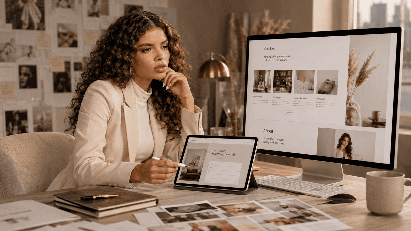 Materiales de negocio organizados antes de contratar a un diseñador web.
