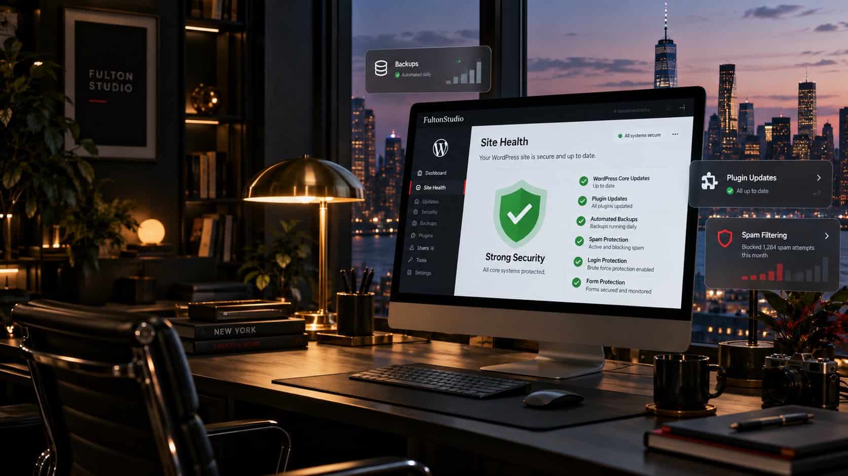 Illustration of a secured business website and email inbox
